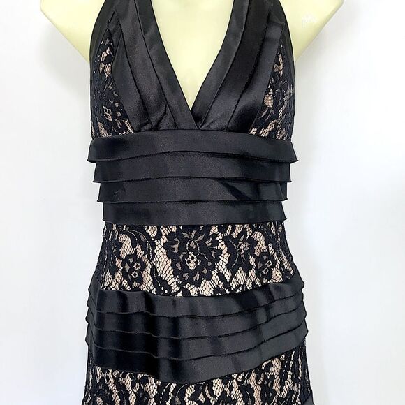 BCBG MAXAZRIA Dress Black Lace Body Con Cocktail Mini Halter Sz 6 EVC - Picture 3 of 8